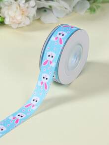 1条复活节涤纶箔丝带，复活节祝福丝带，带有兔子、花卉、文字和复活节彩蛋图案，适合复活节礼物包装、家居复活节装饰、复活节派对礼品、春季派对装饰、复活节彩蛋寻宝派对礼物。