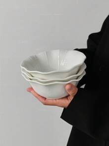 1pc/2pcs/4pcs Unique Ceramic Bowls, Minimalist Ins Style Ice Cream/Dessert Bowls, Home Use Rice/Salad/Pasta Bowls, 3D Lotus Pattern Snack Bowls. Suitable For Restaurant, Living Room, Cafe, Wedding, Gathering, Party. - White - View 8