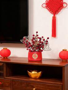 1件人造风水柑橘盆栽，家居客厅新年庆祝，寓意财源滚滚，乔迁新居红色植物盆栽装饰 - 紅色-1pc - 查看 8