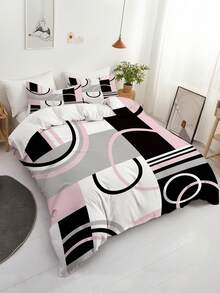 3pcs Modern Geometric Circle Design Print Duvet Cover Set (1*Duvet Cover + 2*Pillowcases, Without Core), Pink & White Abstract Pattern Duvet Cover 3PCS, Sleek Minimalist Bedroom Decor For Contemporary & Urban Aesthetic Enthusiasts, Soothing Visual Fatigue, Suitable For Home, Bedroom And Guest Room Use - Pink - View 11