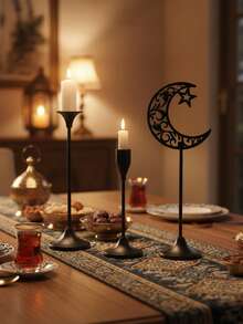 1 قطعة/مجموعة حامل شمعة هلال ذهبي/أسود معدني/فانوس رمضان/حامل شمعة/حامل شمعة زجاجي مقاوم للرياح. مناسب للمناطق المنزلية اليومية مثل زوايا المكتب والخزانات في غرفة النوم وطاولات الجانب في غرفة المعيشة. - الأسود - مشاهدة 3