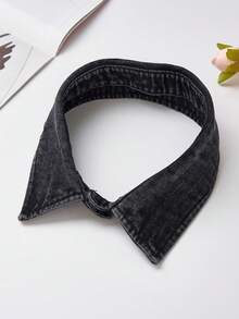 Blue & Black Casual Washed Denim Detachable Pointed Collar - Denim Fake Collar - View 11