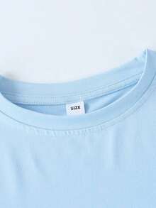 1 Piece Short-Sleeved T-Shirt With Sweet And Cute Bubble Tea Print For Girls, Comfortable And Breathable, Casual Daily Summer Wear - 藍色 - 查看 3