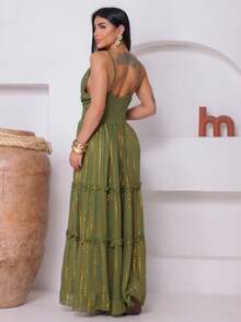 Vestido Longo Boho indiano detalhe Lurex - Verde - Visão 3