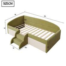 Upholstered Sofa Bed, 90 X 190 Cm, Multifunctional Bed With Steps And Guardrails, Soft Velvet Cover, Mattress Not Included, Dark Green And Cream White - Green + Ivory White + Soft Pack - View 11