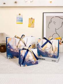 1/5/8/16件套大理石纹皇家蓝礼品袋,优雅双色丝带手提袋,高端服装购物袋,婚礼新娘纪念品生日派对回礼包装袋 - 彩色 - 查看 11