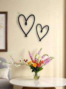 2pcs Metal Heart Wall Decor, Minimalist Line Art, Bedroom Living Room Gallery Wall Hanging Heart Gift, Valentine's Day Decoration,Home Decor ,Room Decor,Wall Decor Gifts Birthday Graduation - Black - View 8