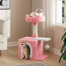 DOGAT Small Cat Tree Tower 70cm 28 Inch Indoor Cat Tree With Condo Scratching Post Top Perch Fish Platform Dangling Ball Colourful Kitten Activity Centre For Apartments Corners And Small Rooms - Pink - Pink - View 5