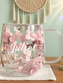 定制手工玻璃杯，饰以干花，个性化花卉植物饮具，可定制姓名文字，咖啡/茶杯，家居装饰，纪念礼物，适合送给女友、母亲、女儿、家人，情人节、新年、生日、节日庆典、乔迁之喜，优雅独特的礼物之选，旅行收纳好帮手 - 多色 - 查看 4