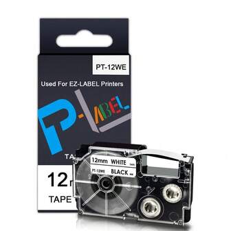 1 Roll 12mm Black On White Label Tape, Compatible With XR-12WE XR-12WE2S, Suitable For EZ Label Printers KL-60 KL-100 KL-120 KL-430 KL-750 KL-780 KL-820