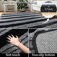 Sour Lemon Rugs Living Room Large Striped Area Rug For Bedroom, Washable Rug Anti Slip, Extra Large Fluffy Shaggy Rugs Modern Floor Carpets Mat Beside Carpet For Living Room, Bedroom,Home Decor - Striped Black and Gray - View 6