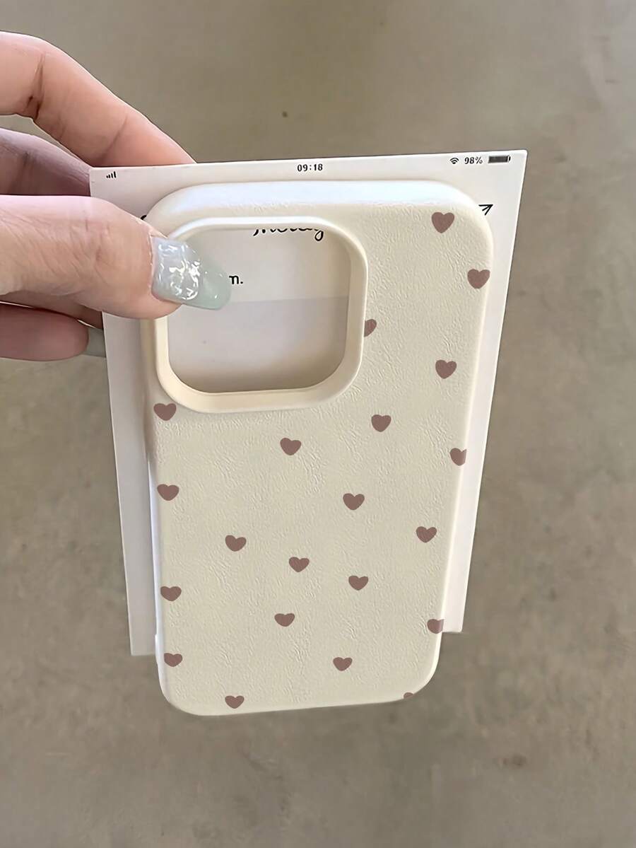 1pc White & Brown Tone Minimalist Heart Design Full Coverage TPU Shockproof Phone Case, Compatible With Apple 17, 16, 15, 14, 13, 12, 11 Pro Max, Air, And Series - Multicolor - View 1