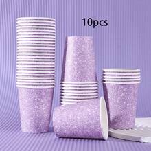10个/20个装，彩虹色奢华粉/紫/蓝/绿闪光9盎司纸杯，闪亮一次性咖啡纸杯，多色闪光派对饮品杯，适用于婚礼、生日派对装饰、节日派对、DIY和野餐，优雅华丽的餐具，适用于婚礼鸡尾酒会、周年庆典、新娘送礼会用品 - 彩色 - 查看 11