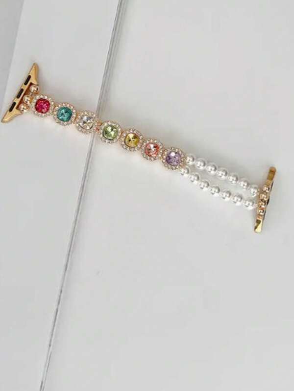 1 New Rhinestone Splicing Elegant Pearl Classic Elastic Strap Compatible With Apple Watch Strap Suitable For 38mm 40mm 41mm 42mm 44mm 45mm 46mm 49mm Women's Fashion Bracelet Suitable For Series UltraS10/S11/9/8/7/6/5/4/3/2/1 Smart Wristband (Excluding Watch) Best Gift For Girlfriends And Friends Birthday, Valentine's Day, Christmas, New Year, Mother's Day, Thanksgiving And Other Best Gifts Suitable For Daily Wear, Gatherings, Etc