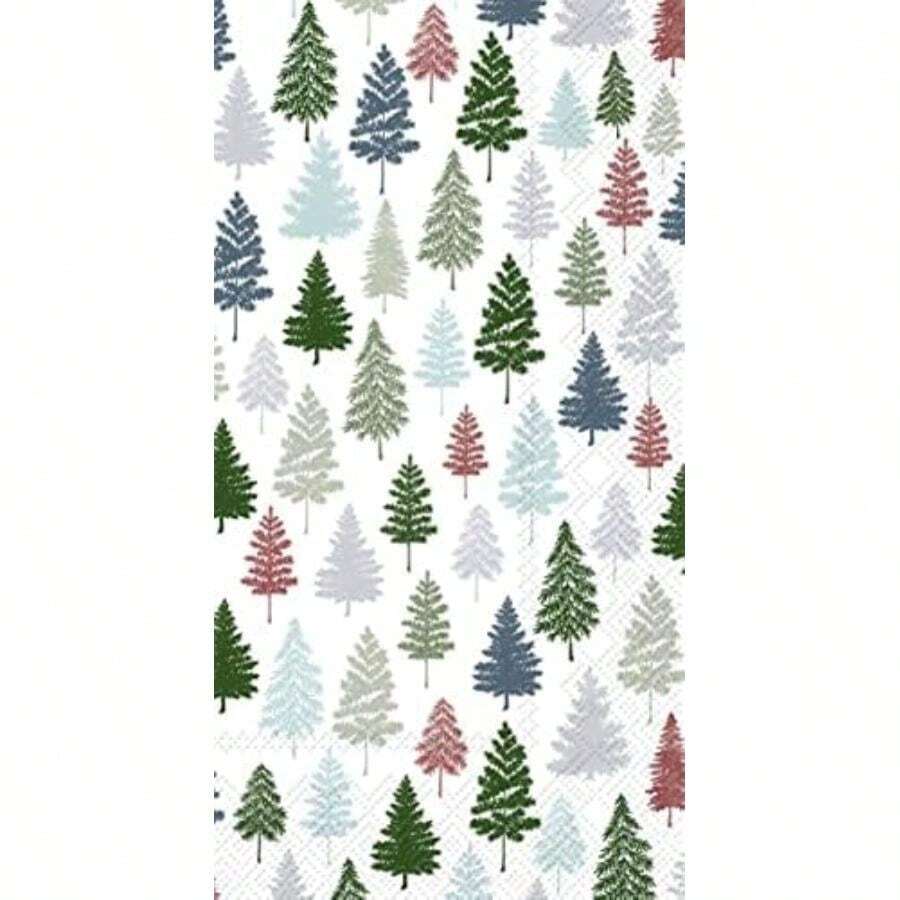 IHR Home Range Servilletas desechables de papel de 3 capas, 8.5 pulgadas, 4.5 pulgadas, árboles de Navidad verdes, blanco y verde(8.5" 4.5" Nordic Forest Blue Green) - Multicolor - Ver 1