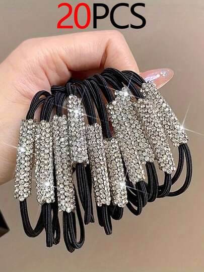 1/10/20pcs Rhinestone Decorated Hair Ties, High-Quality Elastic Hair Scrunchies, Ponytail Holders For Daily Use, Suitable As Gifts (Individual Products May Have Minor Defects Like Dirt, Paint, Stains, Or Workmanship Issues Due To The Manufacturing Process, But They Do Not Affect The Appearance And Can Be Used Normally. Please Understand.) Head Accessories