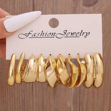 5pcs/20pcs New Minimalist Gold CCB Resin Fashion Earring Set, Suitable For Daily Wear - Gold - View 7