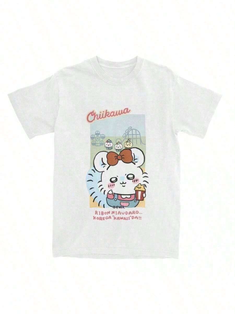 Men Womens T Shirt Anime Chiikawas T Shirts Harajuku Japan Mniniso Summer Tee Shirt Awesome Casual Cotton Clothes Gift - 白色 - 查看 1