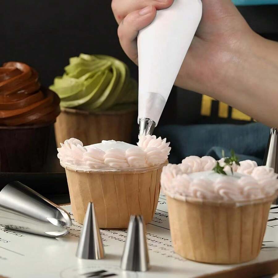 72 boquillas de tubería de acero inoxidable, juego de plataforma giratoria para tartas de colores de macarrón, bolsas de tuberías, anillos de silicona, adaptador, espátula para glaseado, raspador de glaseado, decoraciones para tartas, boquillas de pulverización, moldes para magdalenas, moldes para hornear, herramientas de repostería, herramientas de tuberías, herramientas para tartas, crema, galletas, utensilios de cocina - Multicolor - Ver 1