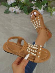 2026 Nuevas sandalias planas de correa plana para verano, sandalias planas marrones - 1 par de zapatos planos elegantes, sandalias con hebilla dorada retro de moda, sandalias de playa y resort, elegante dama, estilo universitario preppy, elegante, resort, playa, bohemio, casual, piel de PU, hebilla, playa, vacaciones, boda, universidad, resort, fiesta, oficina, interior/exterior, primavera/verano/otoño - Marrón - Ver 8