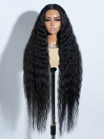 42 Inch Super Long Synthetic Lace Front Wig Wavy Black Blonde Ombre Blue Long Curly Body Wave Hair 130% Density For Women