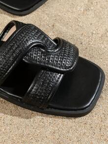 Women's Fashion 2026 Summer Bohemian Style Flat Square Toe Criss-Cross Black Slip-On Casual Sandals, Suitable For Beach, Vacation, Home, Daily Wear, Ramadan Essential - Black - View 8