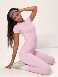 PinkTip "Pastel Pink Basic Crop Top & Shorts Set Breathable CottonLinen Blend & HighWaist Loose Fit Summer Casual & Gym Essentials"