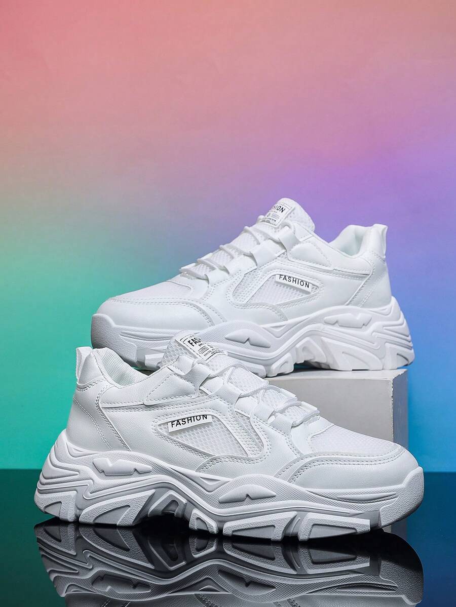 White Sneakers, Men's Casual Sneakers, New Fashionable Sneakers, Comfortable And Lightweight, Versatile Thick-Soled Heightening Sneakers - White - View 1