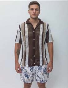 Summer Polo Shirt With Buttons, Knit - Rust Brown - View 2