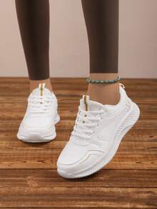 2025 New Women's Spring/Autumn White Lightweight Non-Slip Comfortable Leather Casual Sneakers, Women's Autumn/Winter Durable Shock-Absorbing Elastic Lightweight Indoor/Outdoor Exercise Fitness Running Shoes - White - View 10