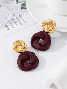 1pair Charming Fashionable Versatile Geometric Metallic Paint Earrings - Orange - View 7