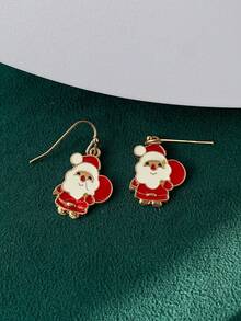1 Pair Fashionable Christmas Enamel Snowman, Deer & Tree Earrings - Red Old Man - View 8