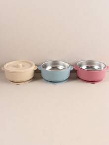 婴儿硅胶吸盘碗带盖，304不锈钢内碗，儿童自主进食餐具 - 彩色 - 查看 4