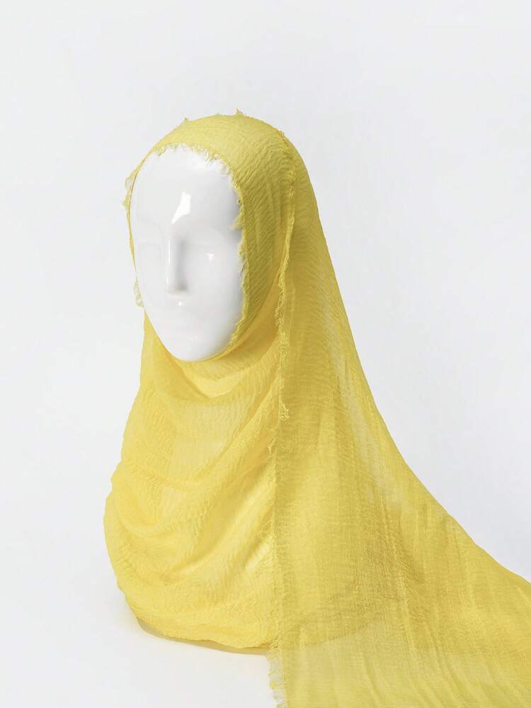 1 pieza Pañuelo musulmán conservador de unicolor de lino, pañuelo casual suave para protección solar en la playa, adecuado para uso diario - Amarillo - Añade 1