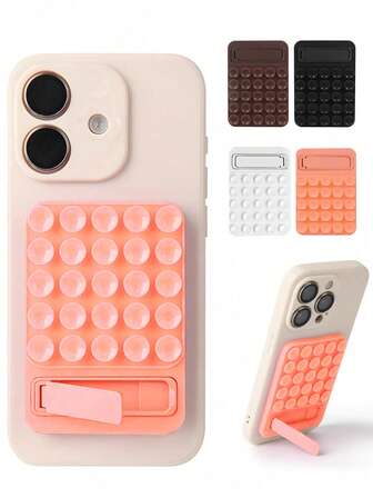 2 Pieces Of Silicone Suction Cup Type Fixing Tape - Two-In-One Silicone Adhesive Phone Case, Featuring Suction Cups And A Stand, Suitable For IPhone And Android Phones, As A Sticky Protective Case Accessory For Selfies And Video Shooting. (White, Pink, Chocolate Color, Black)