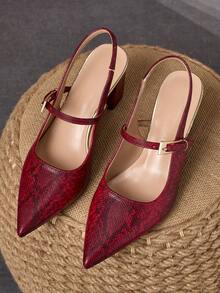 WHDXY Salto Alto de Bico Fino com Estampa de Pele de Cobra Vermelha Elegante, Sapatos Femininos com Design de Cadarço, Moda para Uso Diário, Trabalho e Festas - Vermelho - Visão 5