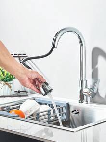 Senlesen Grifo moderno para tarjas para cocina: grifo extraíble de un solo orificio para cocina, níquel cepillado/negro mate/cromo, llave para fregadero con monomando giratoria 360°,dos modos de flujo de agua, arco alto, agua fría y caliente, apto para cocinas, caravanas, lavaderos y barras de bar.Cocina Accesorios,Regalo de Navidad - Chrome - Ver 3