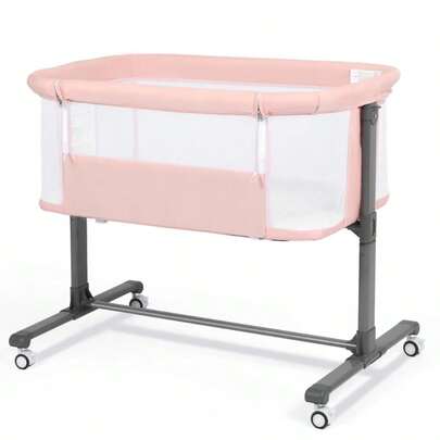 Adjustable Height Baby Bassinet With Wheels, Portable Newborn Bedside Sleeper With 360° Swivel & Mesh Sides, Lightweight And Easy To Fold