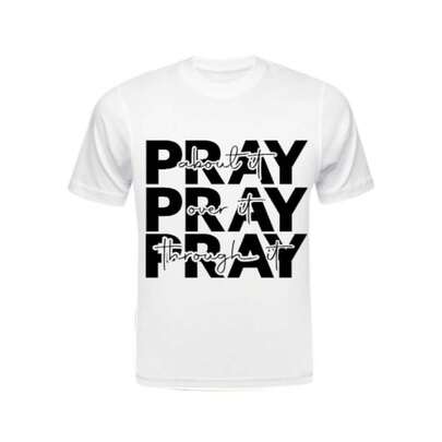 Transferencias de Serigrafía Pray - Camiseta Personalizada para Hombre, Tela Blanca con Diseño de Texto Negro