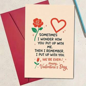 1张趣味情人节情侣贺卡，用幽默庆祝爱情，是送给男友、女友或伴侣的完美情人节礼物，也是浪漫时刻的理想之选。包含信封和贺卡。