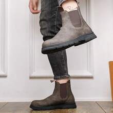 2025 秋冬新品系列包括：男士复古做旧棕色切尔西靴、绒面革弹力踝靴、厚底防滑高帮鞋、百搭商务休闲医生靴、保暖男靴、男鞋和大码皮鞋。 - 棕色 - 查看 12