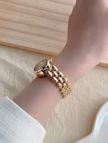 1pc Of Gold Square Women's Quartz Watch Is Exquisite And Compact Suitable For Daily Matching With Birthday/Graduation/New Year Gifts And Gatherings - Gold - View 4