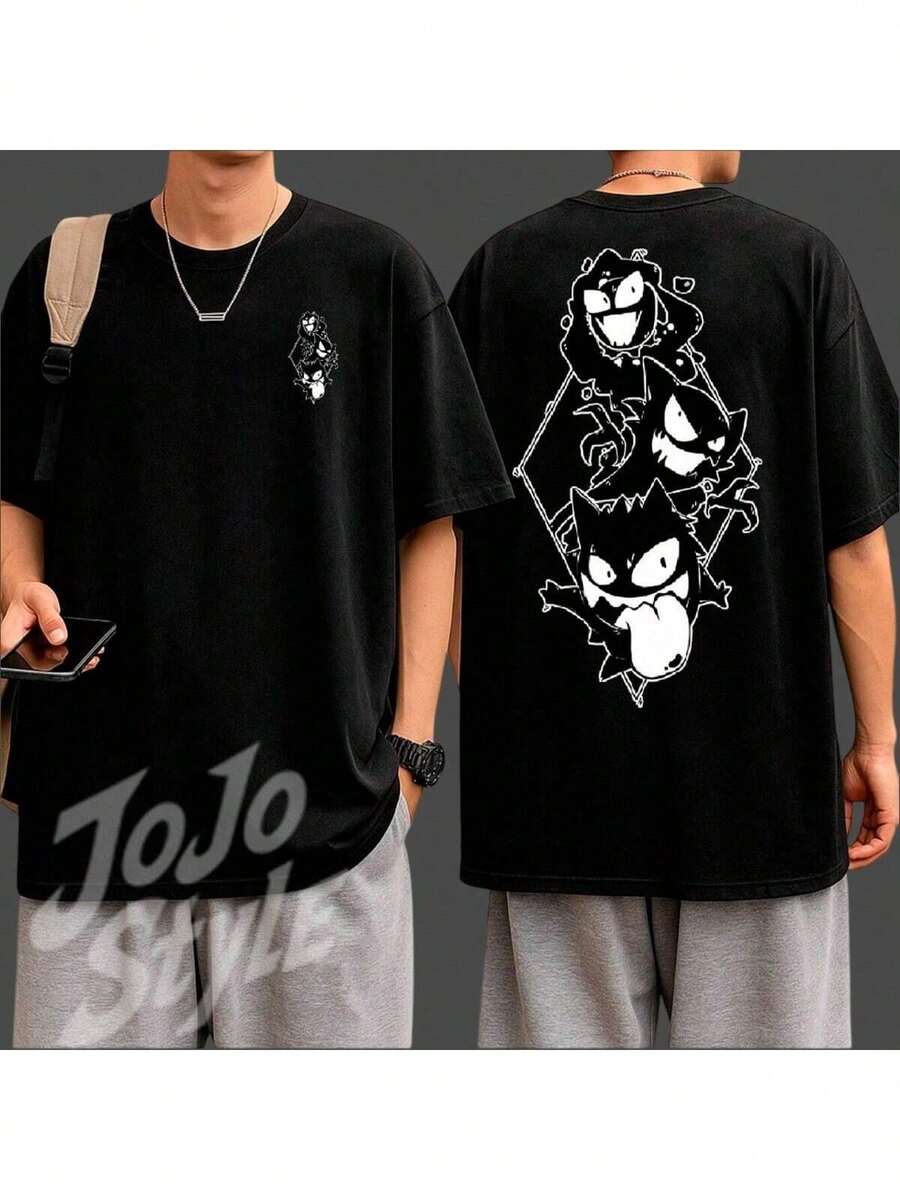 T-Shirt Anime Manga Video Game GengarHaunter Gastly Ghost Geek Unisex Male Female 100% Cotton Top Premium Streetwear Launch Immediate Shipping Various Colors!! Plus Size - 黑色 - 查看 1