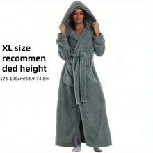 一件加厚绒面浴袍，基础休闲家居服，保暖舒适，适合居家穿着，节日礼物，浴室装饰 - 霧藍連帽 - 查看 8