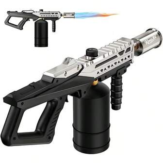 POJHKPowerful Propane Grill Torch Gun Sous Vide Torch With Adjustable Flame Flame Thrower Gun Charcoal Lighter For BBQ Campfire Searing Steak Cooking Tank Not Included