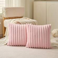 1pc Pink Plush Pillowcase, Square Cushion Cover, Holiday Home Pillow Decor, Soft And Comfortable Fluffy Fabric, Modern Sofa Decoration, Suitable For Home, Bedroom, Dorm Use - Pink - View 19