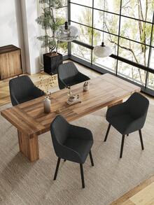 Goeurvant Modern Vertical-Stripe Upholstered Dining Chairs With Armrests And Solid Wood Legs For Dining Room, Kitchen, Living Room - Set Of 2 / Set Of 4 / Set Of 6 - Black Grey - 黑灰色 - 查看 2