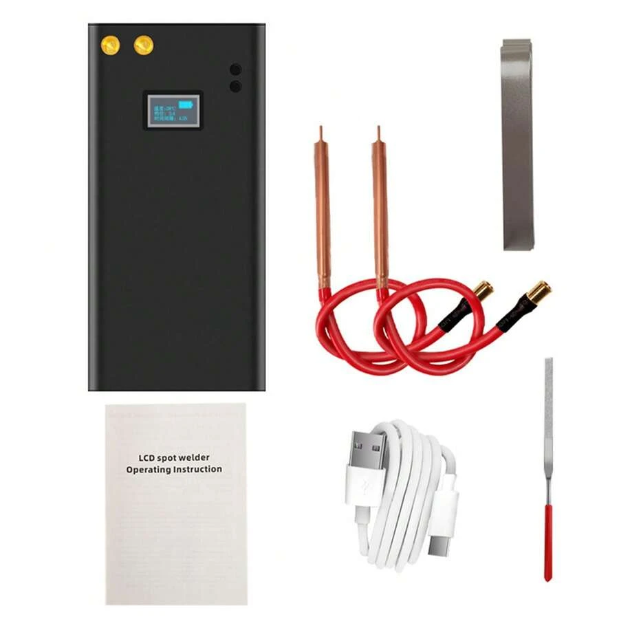 Pequeña máquina de soldadura por puntos de batería portátil con pantalla digital 70 marchas Máquina de soldadura por puntos LCD de batería de litio 18650 - Negro - Ver 1