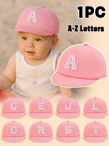 1pc Toddler Pink 26 Letter Pattern Soft Brim Baseball Cap, Cute & Fashionable, Lightweight & Soft Sun Protection, Practical Gift, Suitable For Baby Boys & Girls Casual Wear - Pink - View 1
