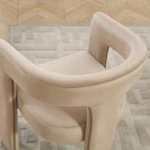 JIEMAX Modern Minimalist Khaki Velvet Dining Chairs – Plush Upholstered Seat With Wide Integrated Armrests & Sturdy Thick Block Legs, Stylish Accent Chairs For Dining Room, Living Room, & Home Office - 卡其色 - 查看 4